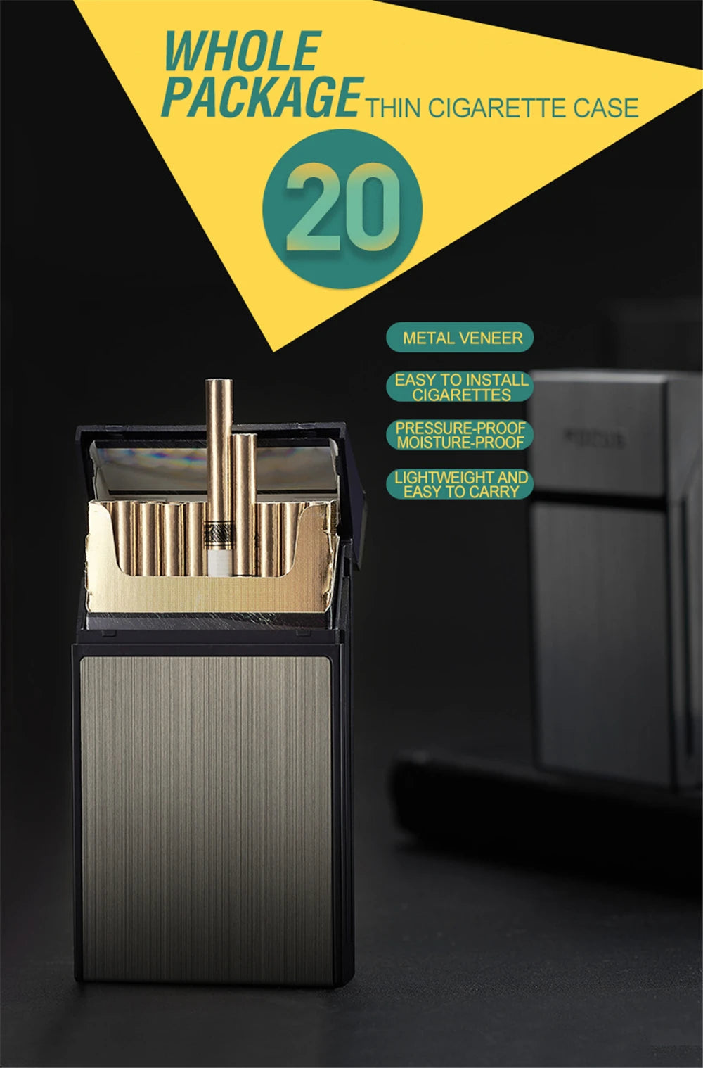 Portable Cigarette Box 20pcs Capacity Cigarette Case Metal Cigar Tobacco Holder Pocket Box For Slim Cigarette Accessories Gadget