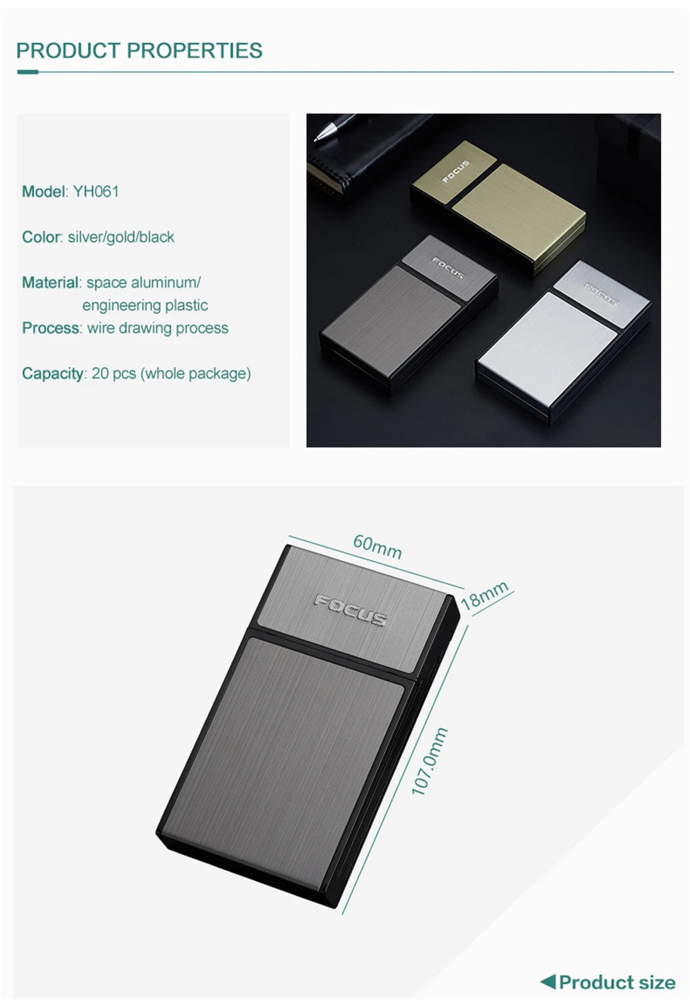 Portable Cigarette Box 20pcs Capacity Cigarette Case Metal Cigar Tobacco Holder Pocket Box For Slim Cigarette Accessories Gadget
