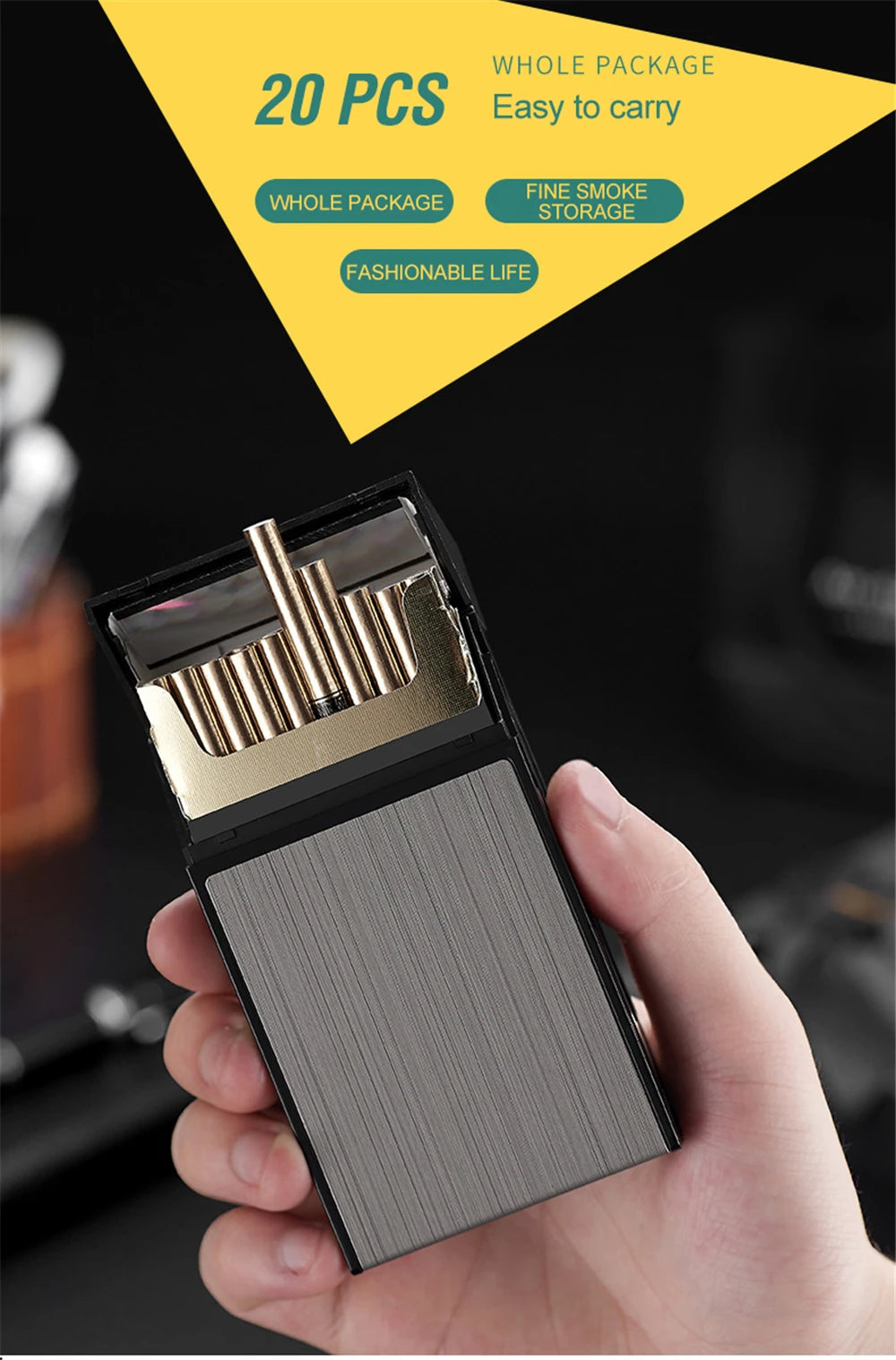 Portable Cigarette Box 20pcs Capacity Cigarette Case Metal Cigar Tobacco Holder Pocket Box For Slim Cigarette Accessories Gadget