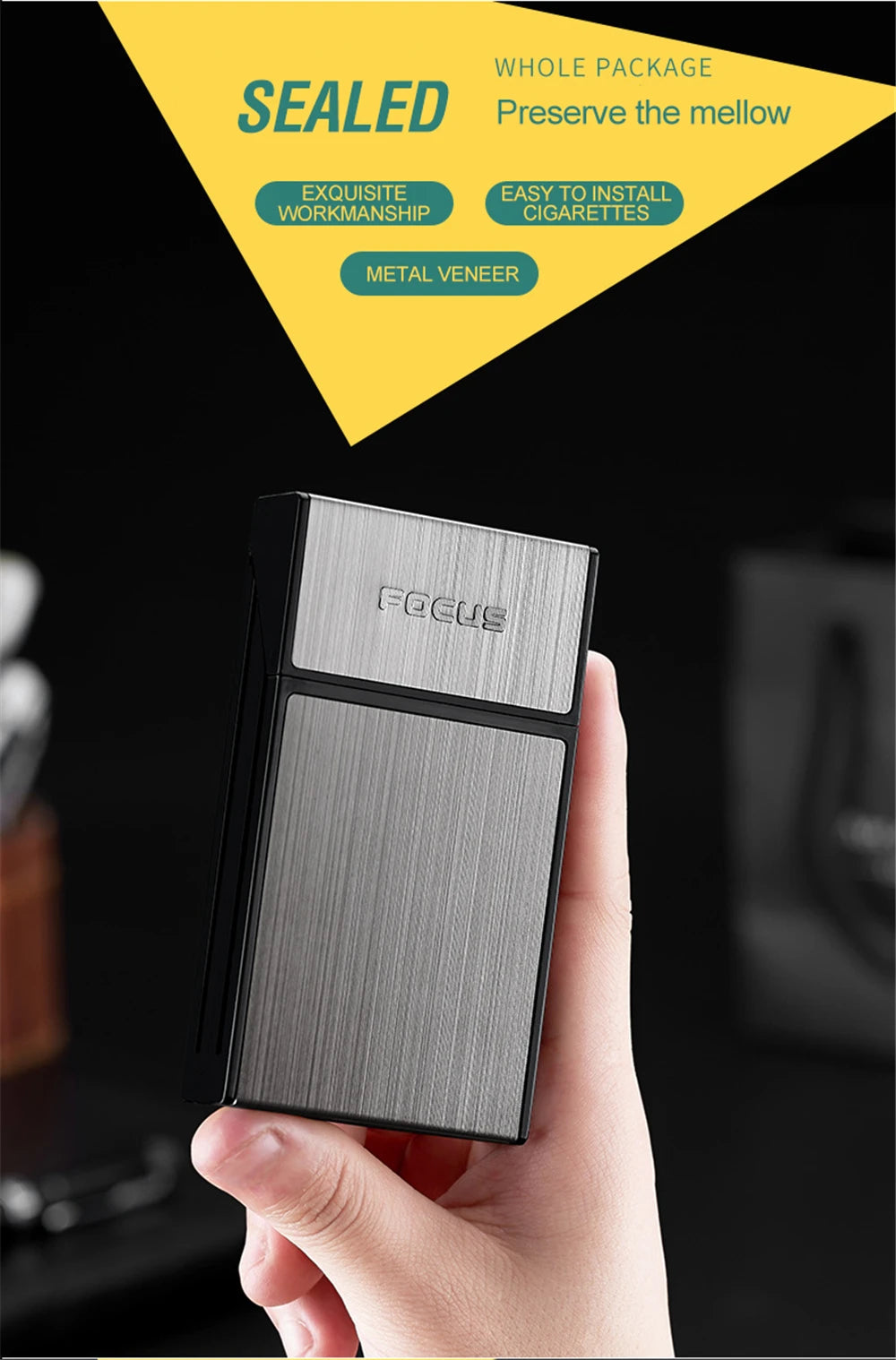 Portable Cigarette Box 20pcs Capacity Cigarette Case Metal Cigar Tobacco Holder Pocket Box For Slim Cigarette Accessories Gadget