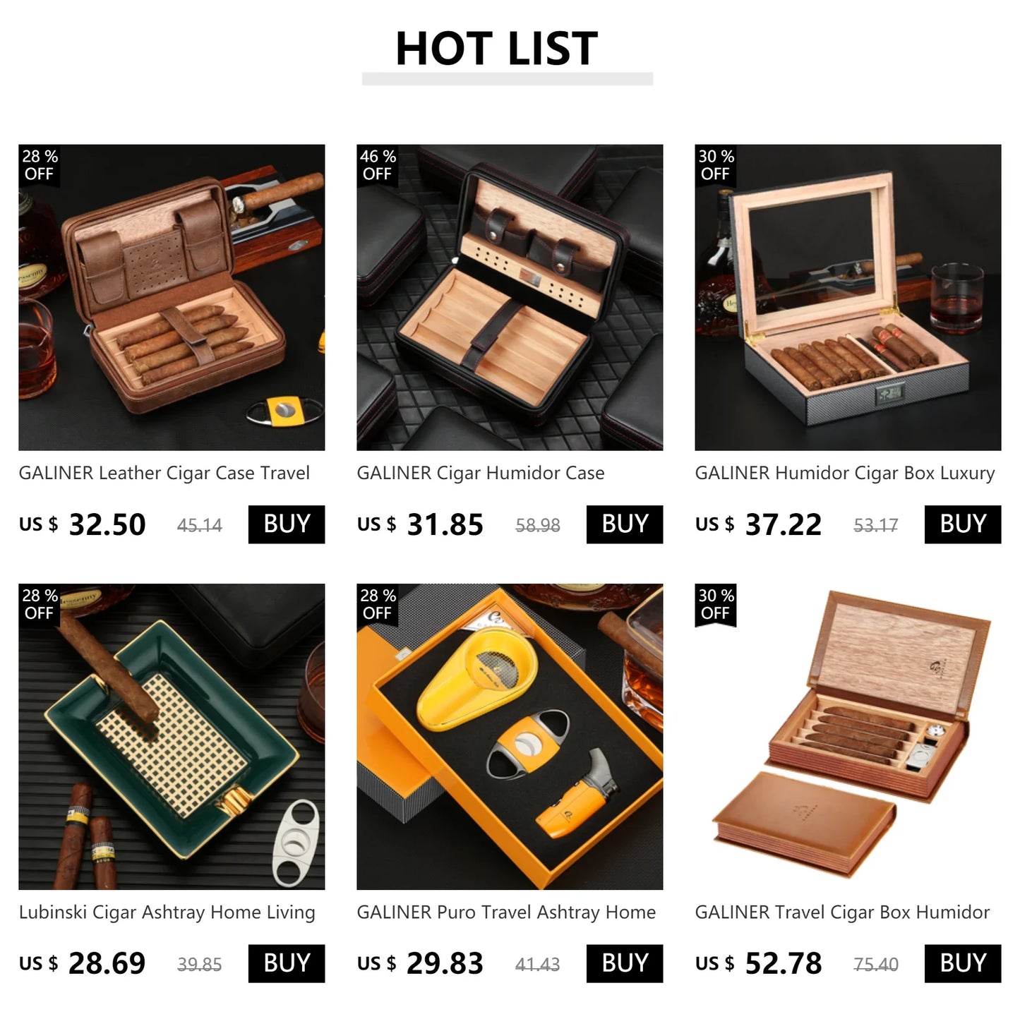 GALINER Humidor Cigar Box Luxury Case Cedar Wood With Portable Hygrometer Digital Humidifier Outdoor Cigar Case Travel