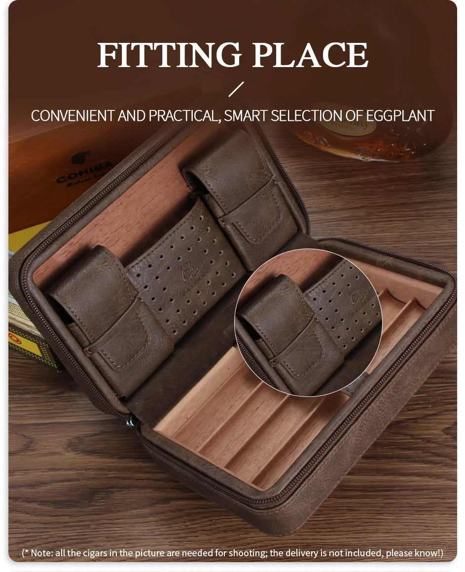 Galiner Leather Cedar Wood Cigar Case Home Traveling Smoking Use Ciagr Storage Box Tobacco Humidor with Well Packaging Box