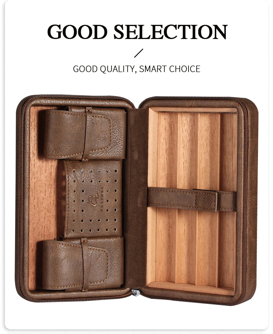 Galiner Leather Cedar Wood Cigar Case Home Traveling Smoking Use Ciagr Storage Box Tobacco Humidor with Well Packaging Box
