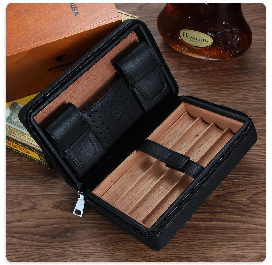 Galiner Leather Cedar Wood Cigar Case Home Traveling Smoking Use Ciagr Storage Box Tobacco Humidor with Well Packaging Box