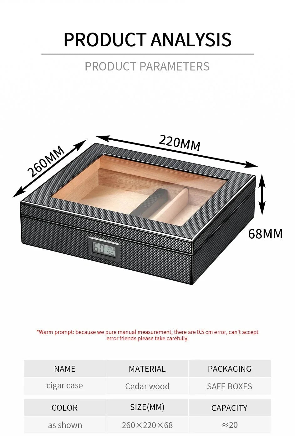 GALINER Humidor Cigar Box Luxury Case Cedar Wood With Portable Hygrometer Digital Humidifier Outdoor Cigar Case Travel