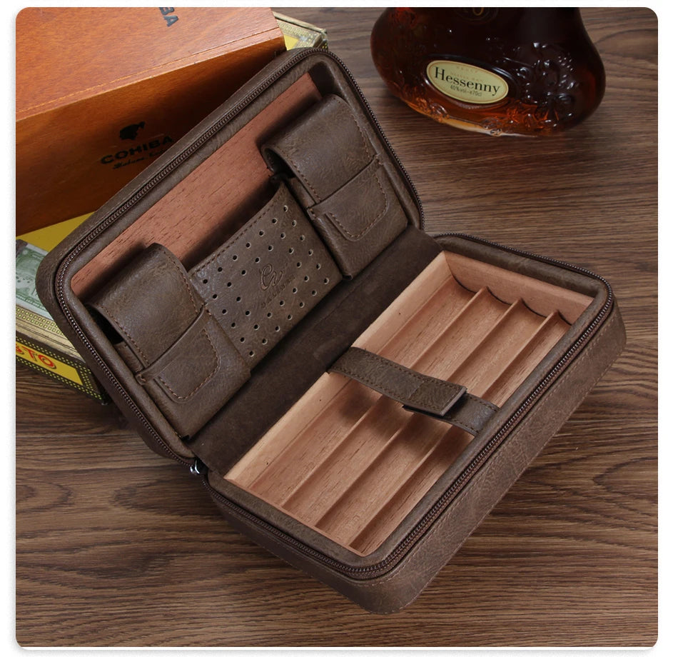 Galiner Leather Cedar Wood Cigar Case Home Traveling Smoking Use Ciagr Storage Box Tobacco Humidor with Well Packaging Box