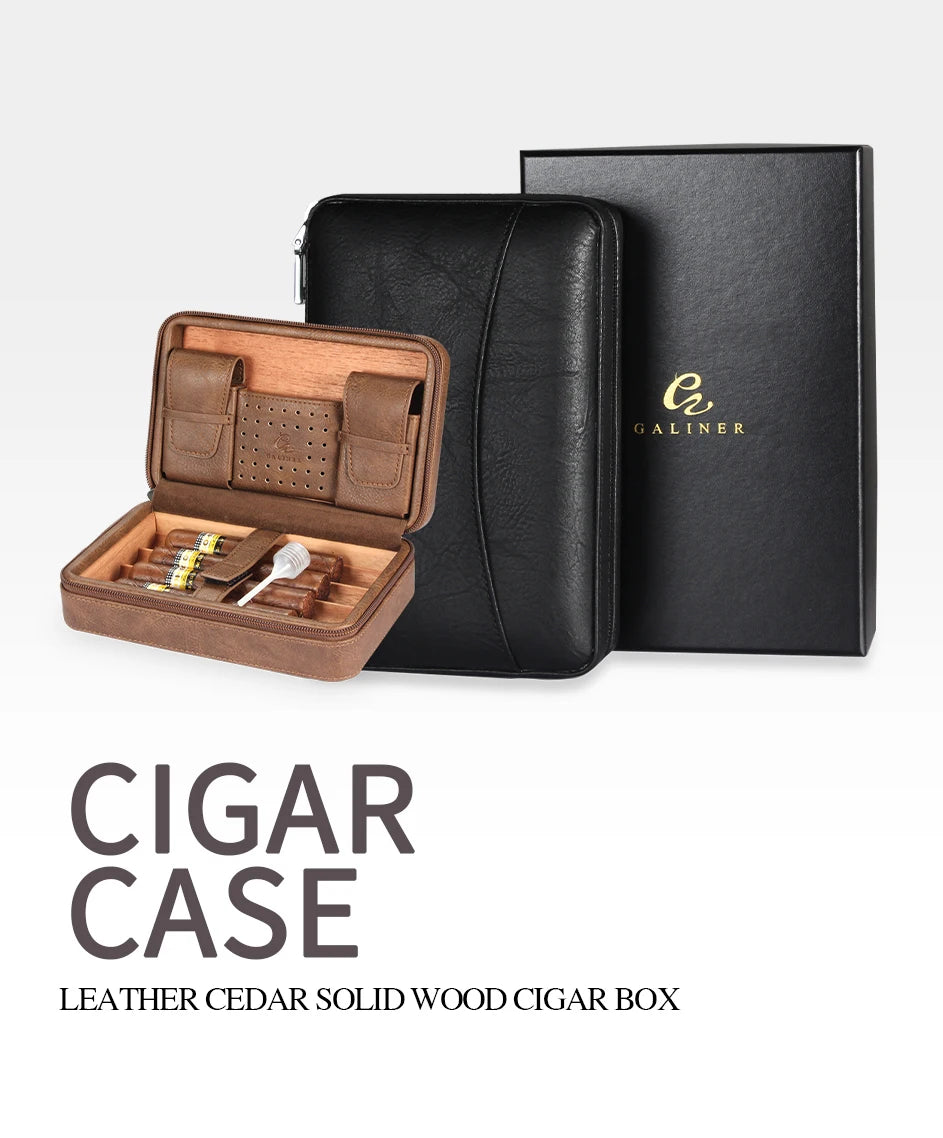 Galiner Leather Cedar Wood Cigar Case Home Traveling Smoking Use Ciagr Storage Box Tobacco Humidor with Well Packaging Box
