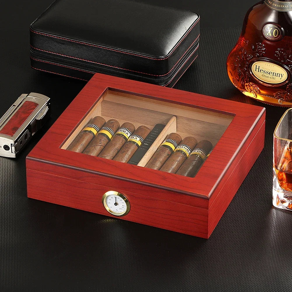 GALINER Humidor Cigar Box Luxury Case Cedar Wood With Portable Hygrometer Digital Humidifier Outdoor Cigar Case Travel