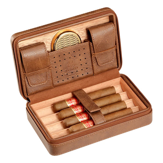Galiner Leather Cedar Wood Cigar Case Home Traveling Smoking Use Ciagr Storage Box Tobacco Humidor with Well Packaging Box